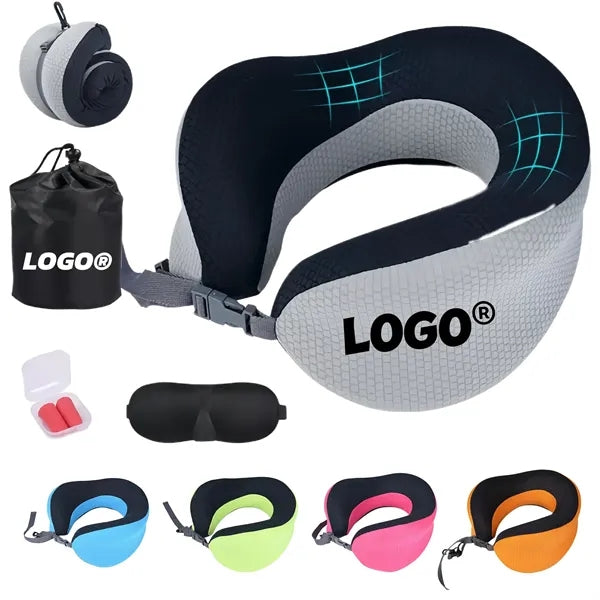 Memory Foam Travel Neck Pillow With Eye Mask Set