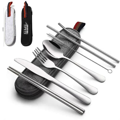Portable Stainless Cutlery Flatware Set with Carrying Pouch