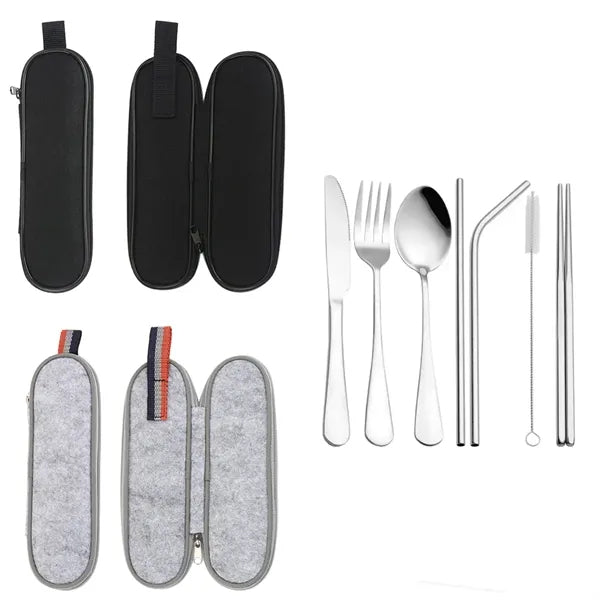 Portable Stainless Cutlery Flatware Set with Carrying Pouch
