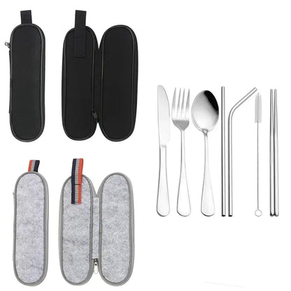 Portable Stainless Cutlery Flatware Set with Carrying Pouch