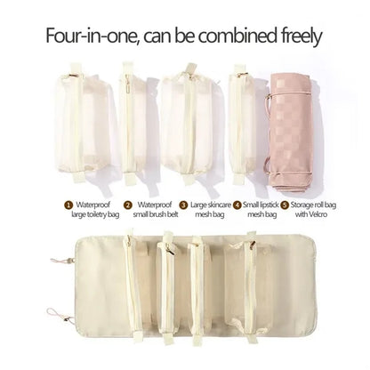 Foldable Makeup Bag with Elastic Cord and Removable Pockets