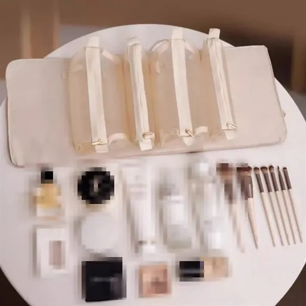 Foldable Makeup Bag with Elastic Cord and Removable Pockets