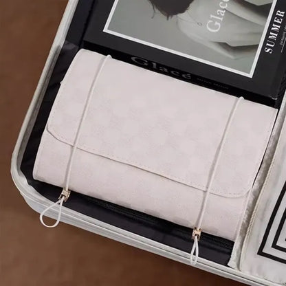 Foldable Makeup Bag with Elastic Cord and Removable Pockets