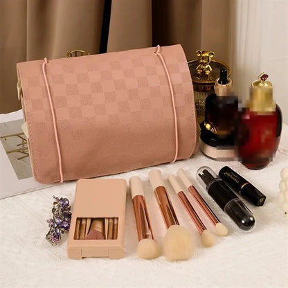 Foldable Makeup Bag with Elastic Cord and Removable Pockets