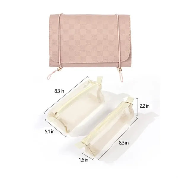 Foldable Makeup Bag with Elastic Cord and Removable Pockets
