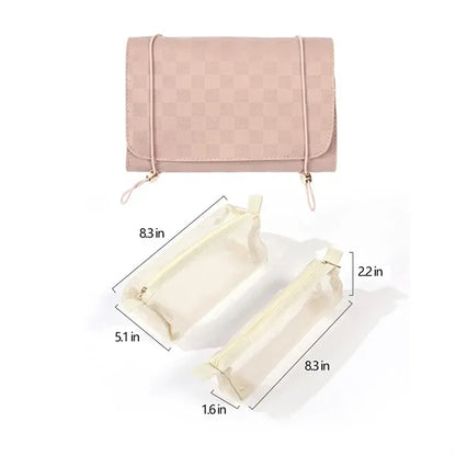 Foldable Makeup Bag with Elastic Cord and Removable Pockets