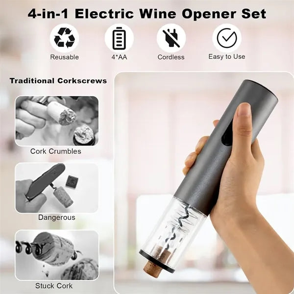 Fast 8-Second Uncorking Wireless Electric Wine Opener Set