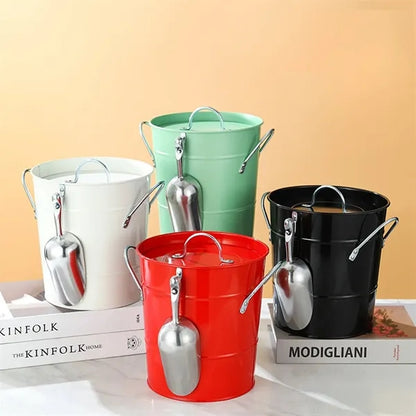 Stainless steel ice bucket with lid and shovel