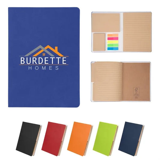 Theo Recycled PU Notebook With Kraft Paper and Sticky Notes