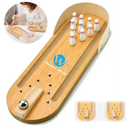 Compact Arcade-Style Stylish Wooden Tabletop Bowling Game