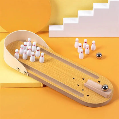 Compact Arcade-Style Stylish Wooden Tabletop Bowling Game