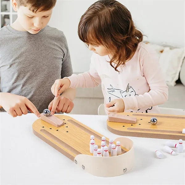 Compact Arcade-Style Stylish Wooden Tabletop Bowling Game