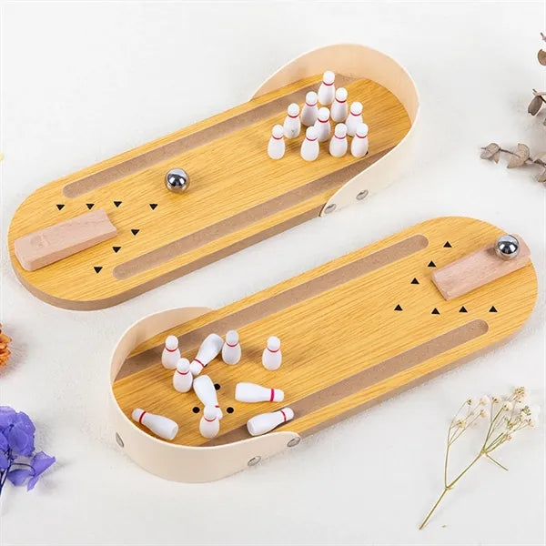 Compact Arcade-Style Stylish Wooden Tabletop Bowling Game