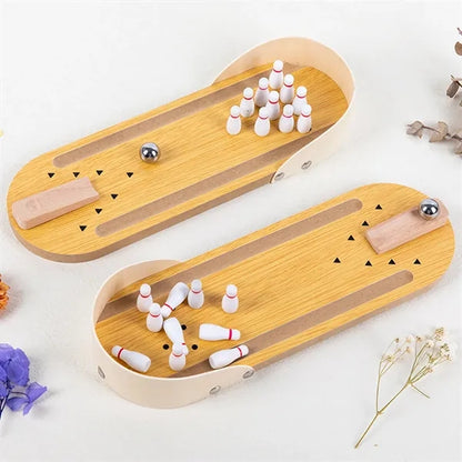 Compact Arcade-Style Stylish Wooden Tabletop Bowling Game