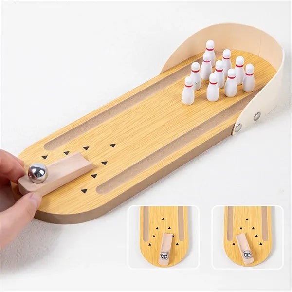 Compact Arcade-Style Stylish Wooden Tabletop Bowling Game