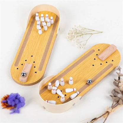 Compact Arcade-Style Stylish Wooden Tabletop Bowling Game