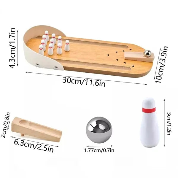 Compact Arcade-Style Stylish Wooden Tabletop Bowling Game