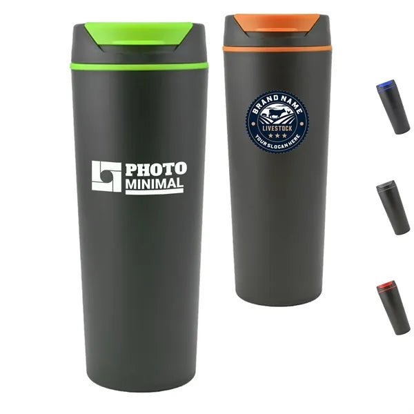 18 Oz Plastic Tumbler w/ Color Accent Flip top & Custom Logo
