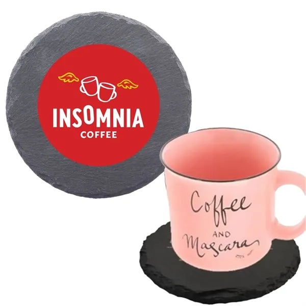 Round Slate Coasters w/ Custom Imprint & EVA Bottom Pad