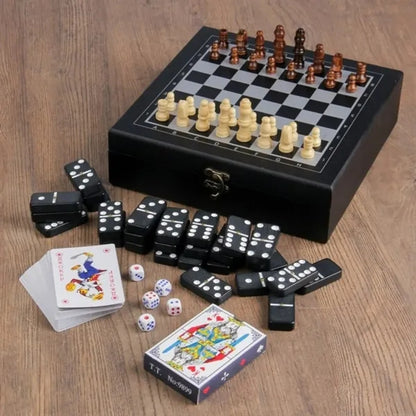 Deluxe Multi-Game Chess & Dominoes Set with Cards