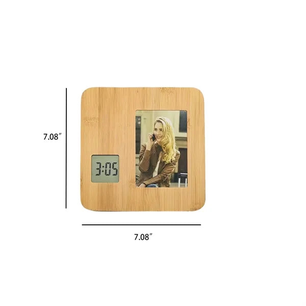 Bamboo Digital Clock With Customizable Photo Frame