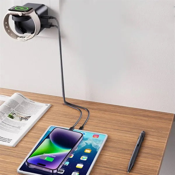 Compact Smartwatch Charger Wall Adapter with USB Ports