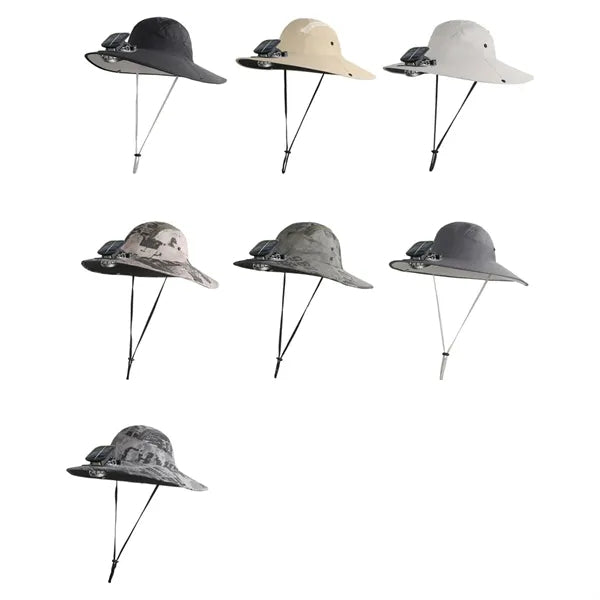 Solar Powered Outdoor Bucket Hat with Cooling Fan