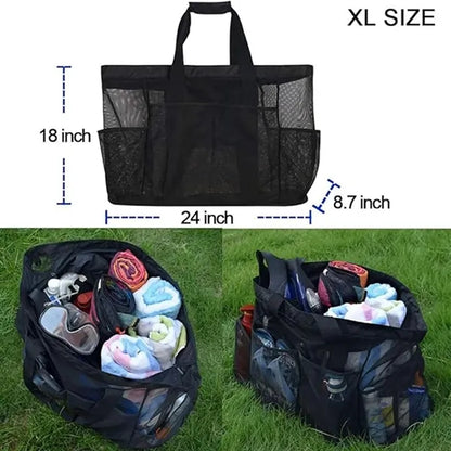 Extra Large Mesh Beach Tote with Zipper & Pockets