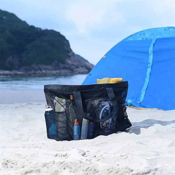 Extra Large Mesh Beach Tote with Zipper & Pockets