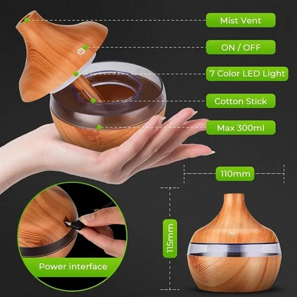 Wood Grain 7 Colors Air Humidifier Essential Oil Diffuser