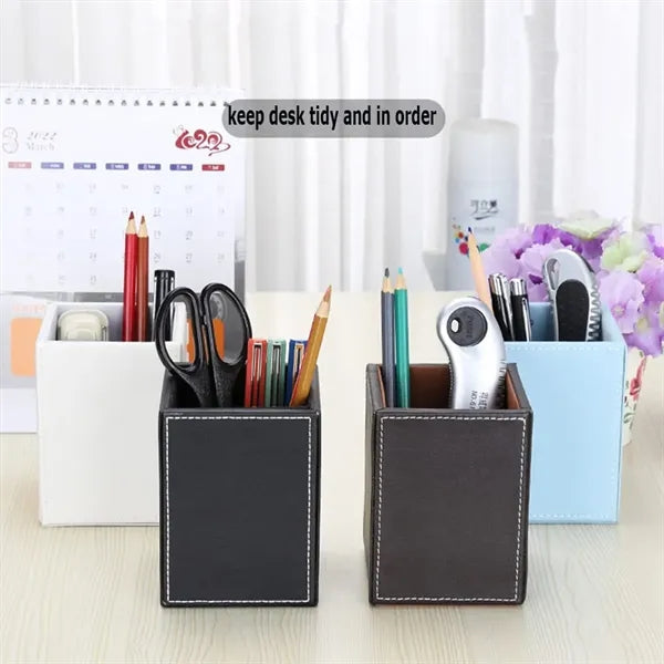 Waterproof Scratchproof Base PU Leather Desk Pen Holder