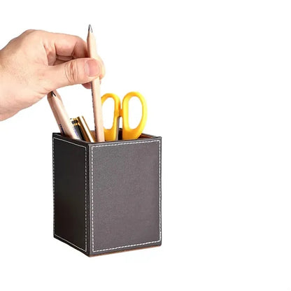 Waterproof Scratchproof Base PU Leather Desk Pen Holder