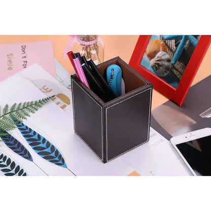 Waterproof Scratchproof Base PU Leather Desk Pen Holder