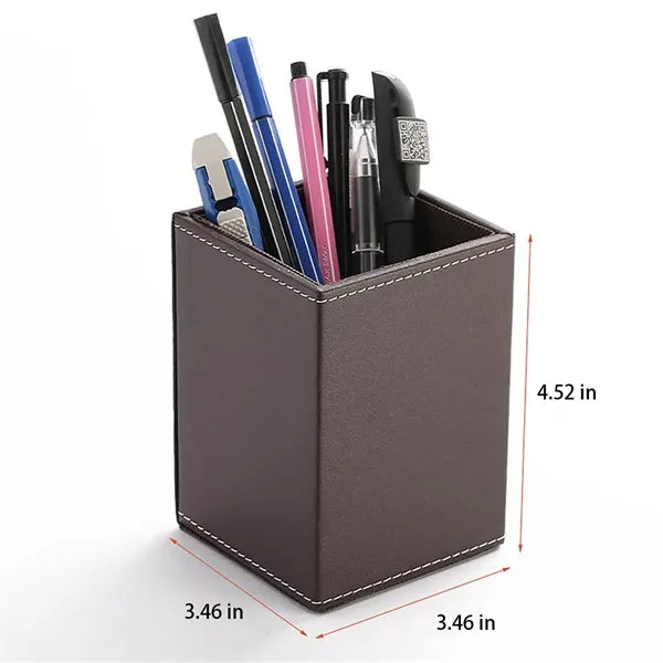 Waterproof Scratchproof Base PU Leather Desk Pen Holder