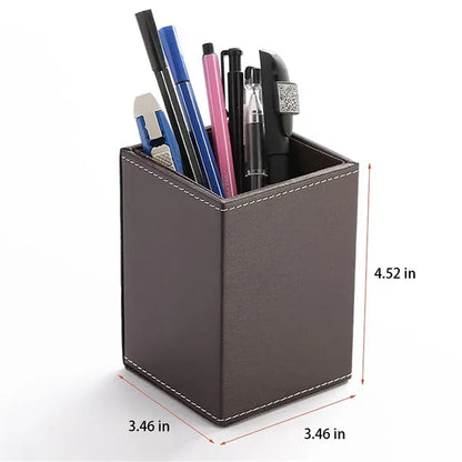 Waterproof Scratchproof Base PU Leather Desk Pen Holder