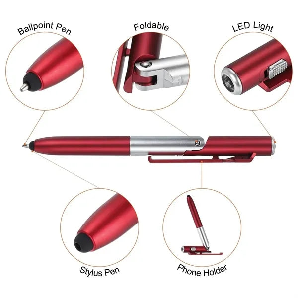 4-in-1 Stylus Ballpoint Pen with LED Light and Phone Stand