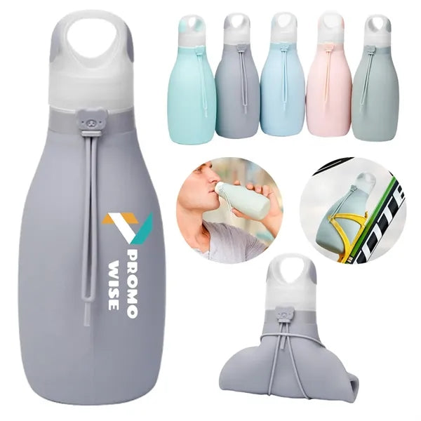 17oz bowling pin foldable silicone bottle with carabiner.