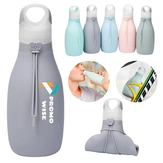 17oz bowling pin foldable silicone bottle with carabiner.