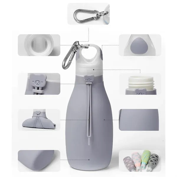 17oz bowling pin foldable silicone bottle with carabiner.