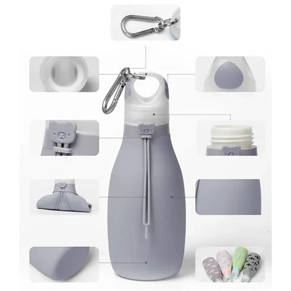 17oz bowling pin foldable silicone bottle with carabiner.