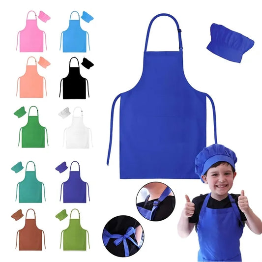 Kids Aprons Chef Hats Set