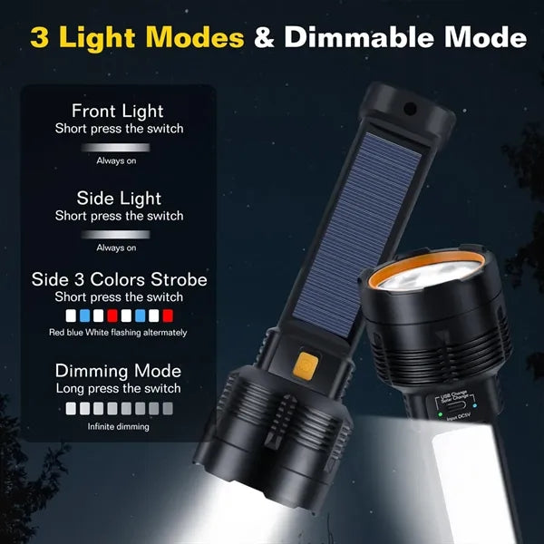 Solar and TC Fast Charging Super Heat Dissipation Flashlight