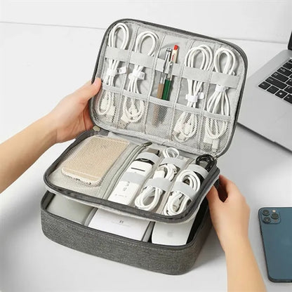 Double-Layer Travel Electronics Organizer Bag