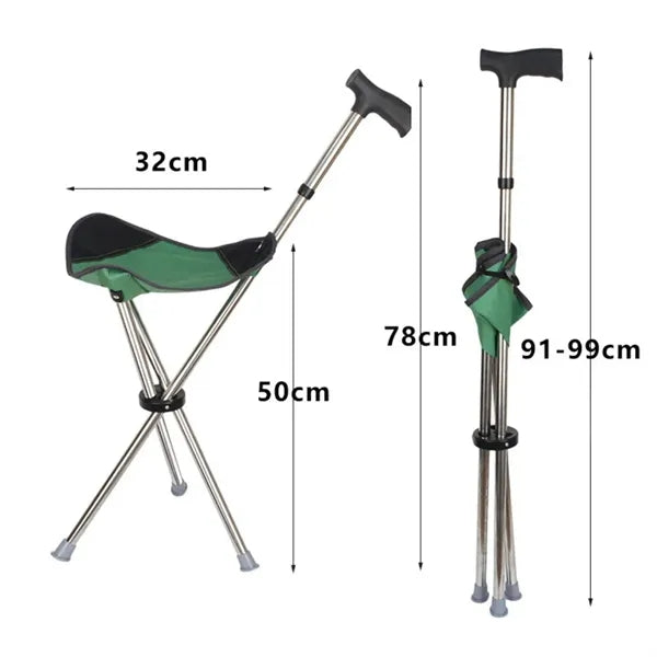 Portable Folding Cane with Integrated Seat