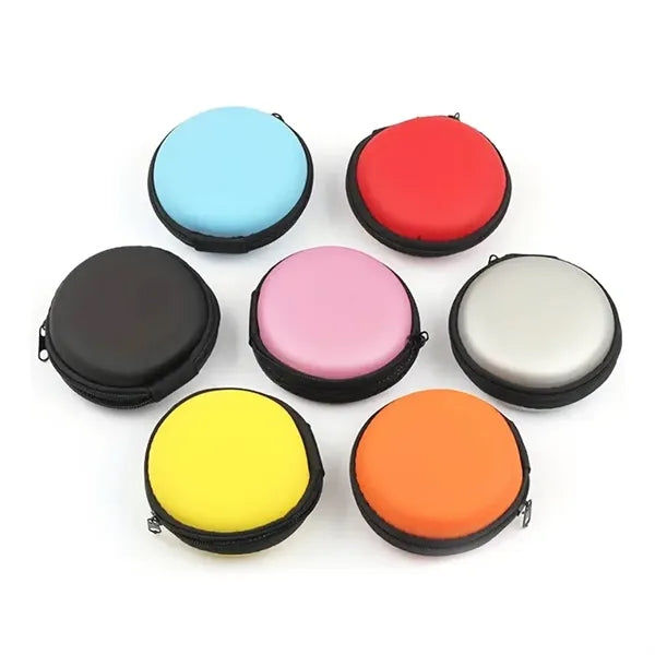 Compact Round Earbud Case with Zipper