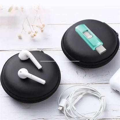 Compact Round Earbud Case with Zipper