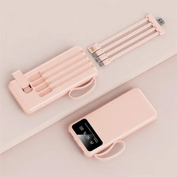 10000mAh Multi-Port Power Bank with Built-in Cables