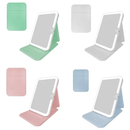 PU Leather Foldable LED Mirror With Side-Control Dimming
