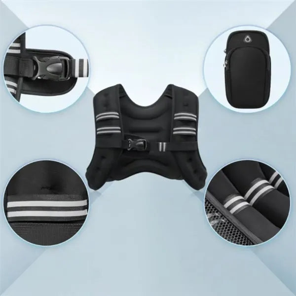 Black Weighted Vest with Reflective Stripes for Workout
