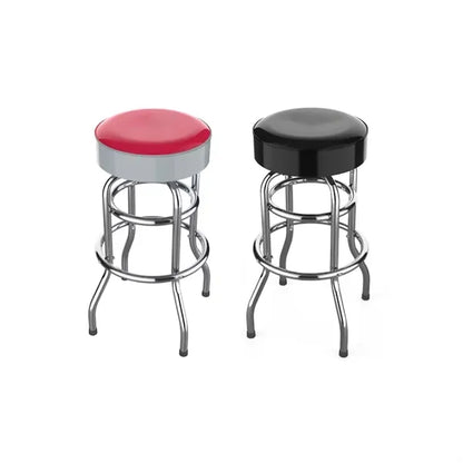 Round Padded Bar Stool with Double Ring Chrome Base